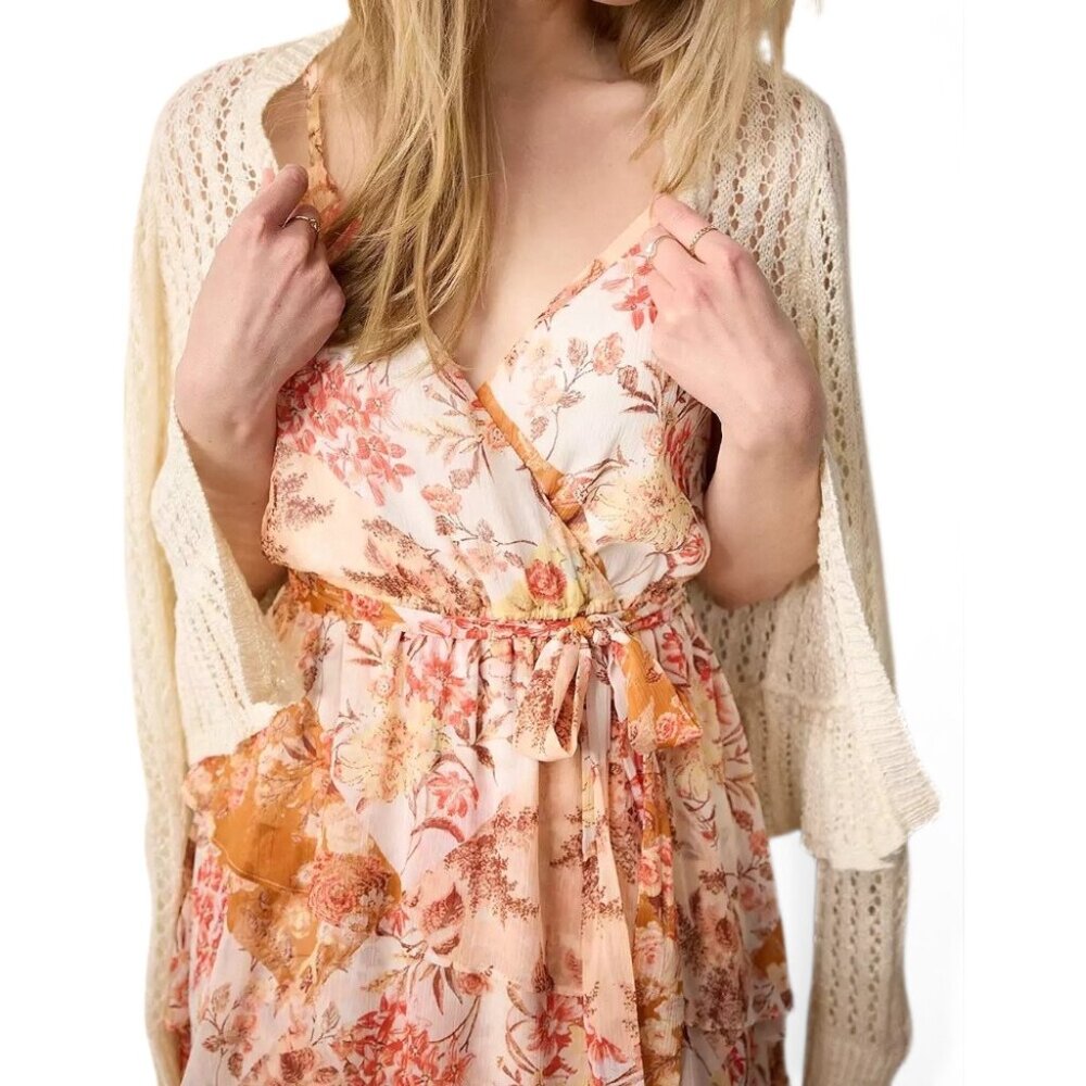 LC Lauren Conrad Strappy Cream Floral Tiered Midi Dress New with Tags - Picture 10 of 10